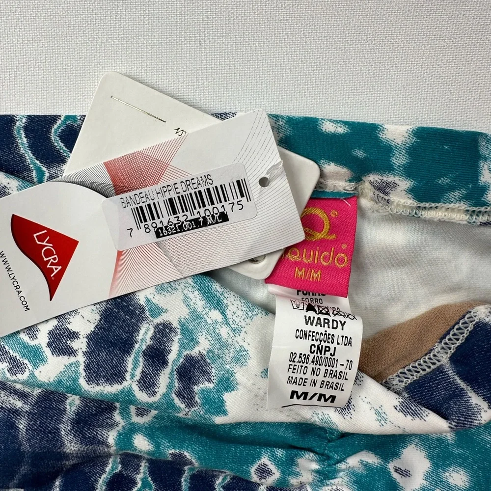 NWT Liquido tie dye “hippie dreams” bandeau. teal, navy, white. Size M